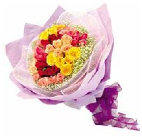 Tropical 12 Mixed Roses Bouquet with Warm Wishes